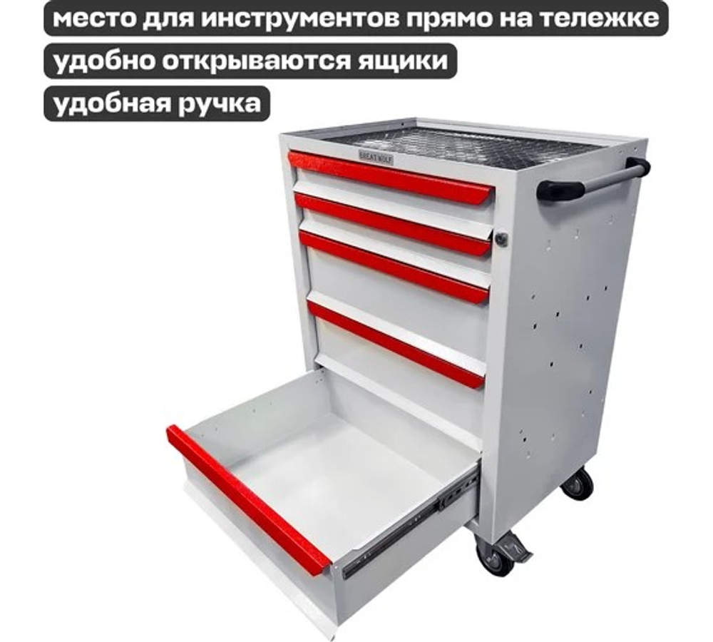 Инструментальная тележка GWT-K5W Great Wolf 5 ящиков, цз, колеса с тормозом, белая