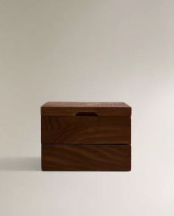 ZARA HOME КВАДРАТНАЯ ДЕРЕВЯННАЯ ШКАТУЛКА ДЛЯ ДРАГОЦЕННОСТЕЙ, КОРИЧНЕВЫЙ