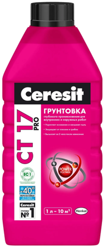 Грунтовка Ceresit СТ17 для внутр/наруж работ (1,0л)