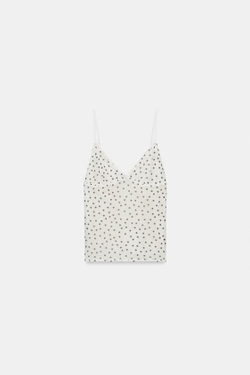 ZARA ТОП ИЗ ПОЛУПРОЗРАЧНОЙ ТКАНИ В ГОРОШЕК, БЕЛЫЙ/ЧЕРНЫЙ
