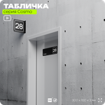 Табличка с номером склада "Склад №28", номер на дверь, 30 х 10 см, серия COSMO, черная, Айдентика Технолоджи