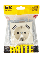 BRITE Розетка 1-местная с заземлением с защитными шторками 16А с USB A+A 5В 3,1А РЮш10-2-БрКр бежевый IEK