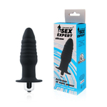 Анальная вибровтулка Sex Expert ребристая, 9 см, черная
