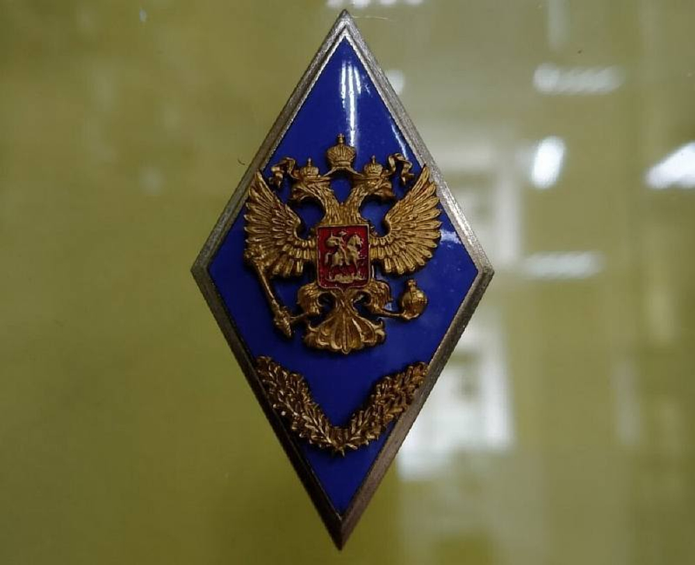 Значок металлический ромб ВА / ВУ обр. 2007 г. (синий, с ветвями, гор. эм.)