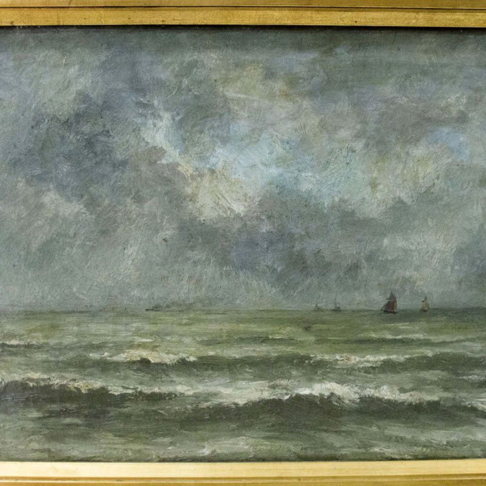 Винтаж: Антикварная картина «Море в ноябре»
