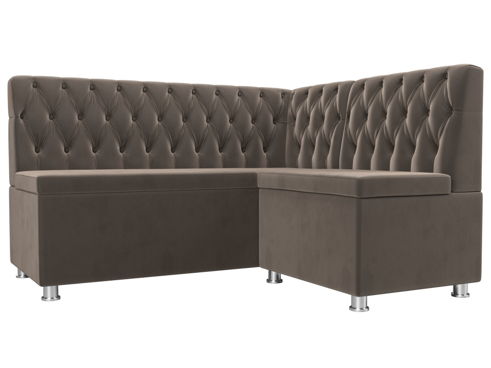 Диван кухонный угловой Мирта правый угол, Коричневый, Велюр, 107590