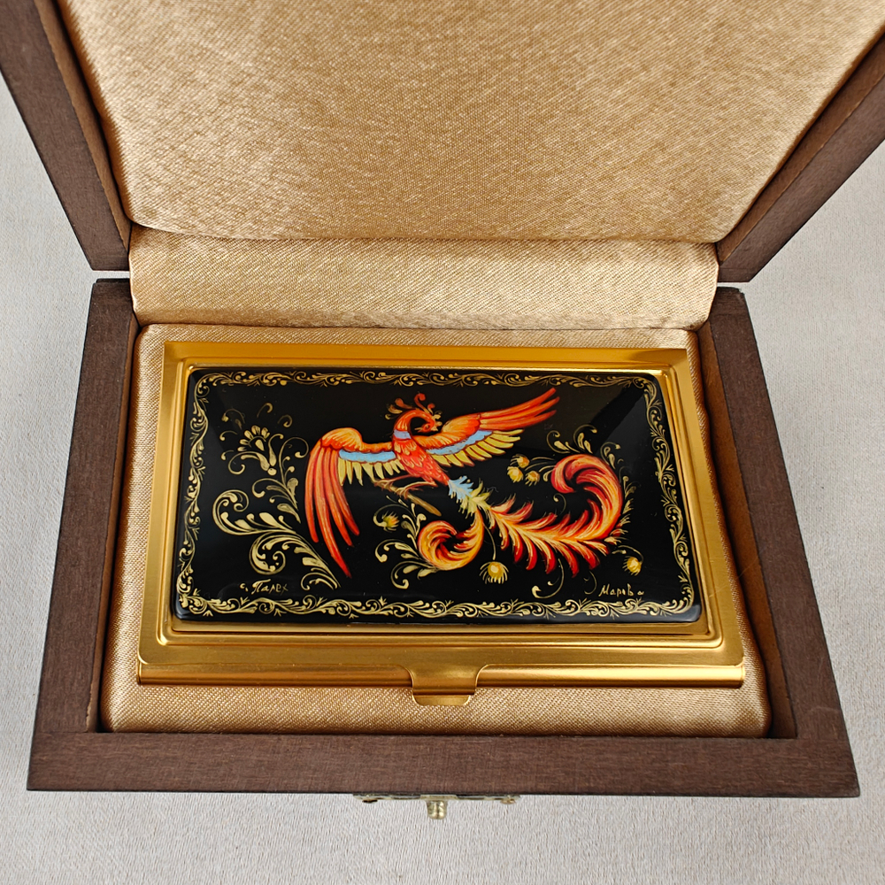 Визитница "Жар-птица" №7 (роспись Палех) желт.