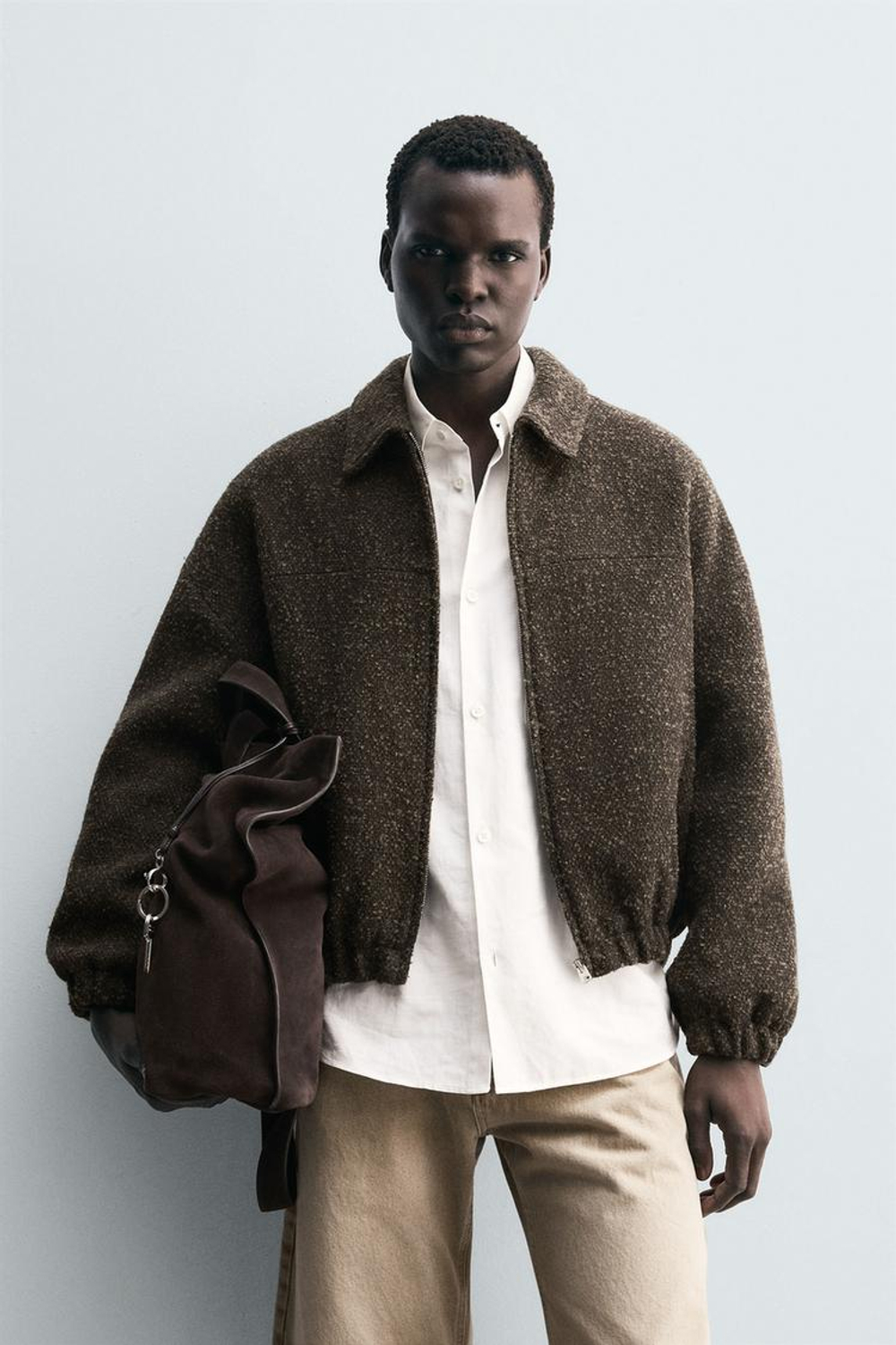 ZARA КУРТКА БУКЛЕ, ТЕМНО-ЗЕЛЕНЫЙ