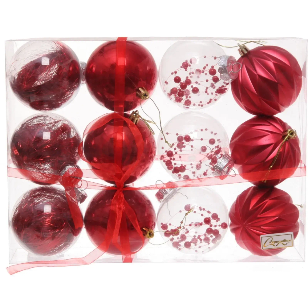 Набор шаров 8 см «Волшебство» (в наборе 12 шт), Красный