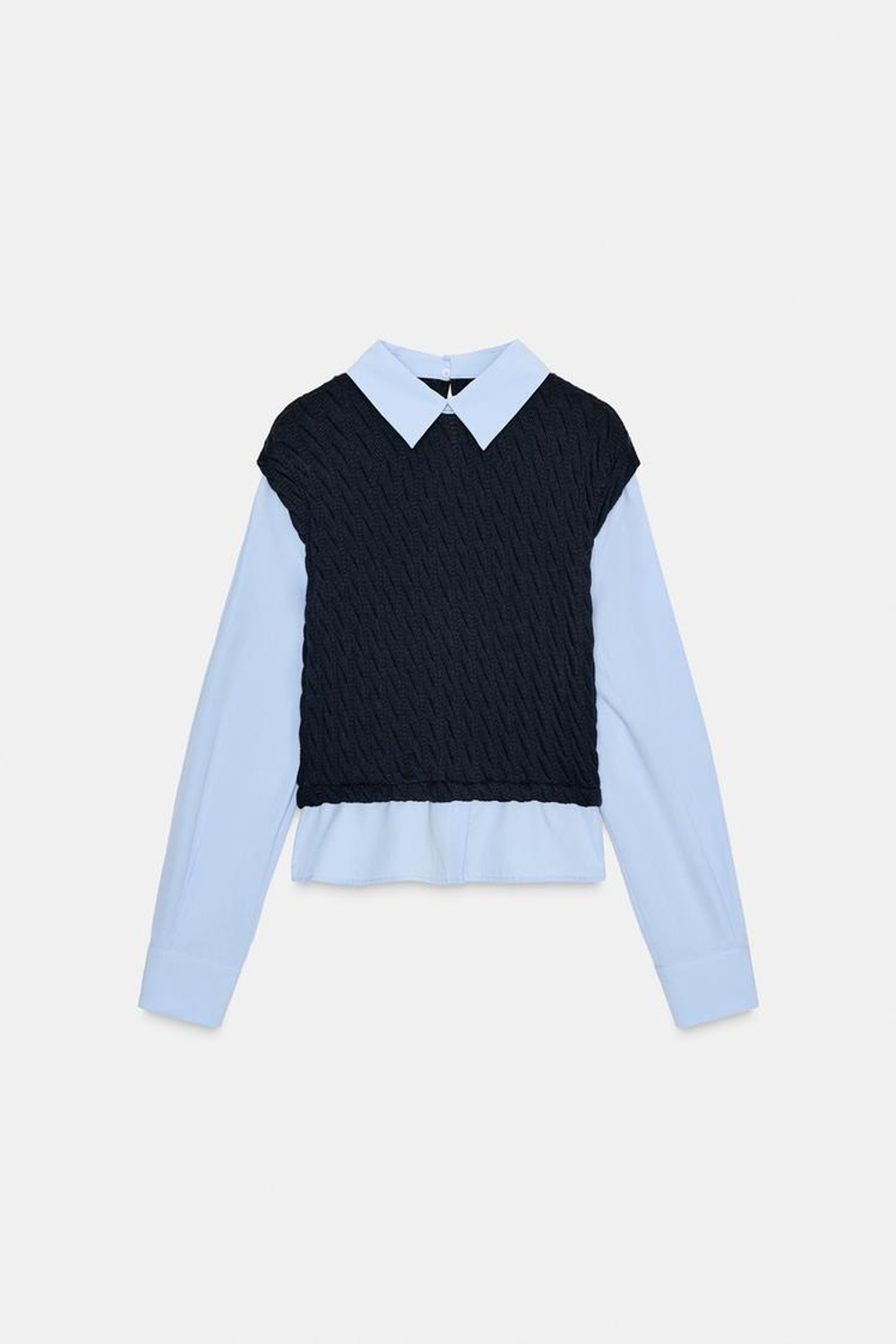 ZARA КОМБИНИРОВАННАЯ РУБАШКА ИЗ ПОПЛИНА, МОРСКОЙ СИНИЙ