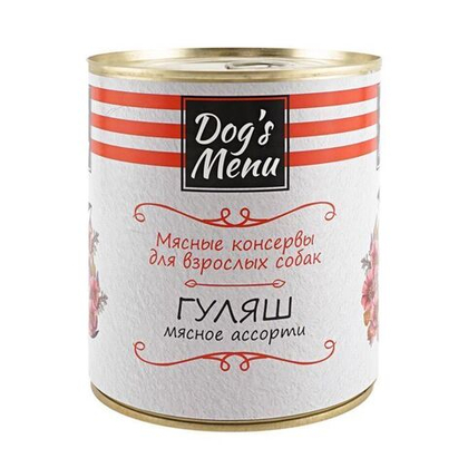 DOG'S MENU Мясные консервы для взрослых собак Гуляш мясное ассорти, 750 г