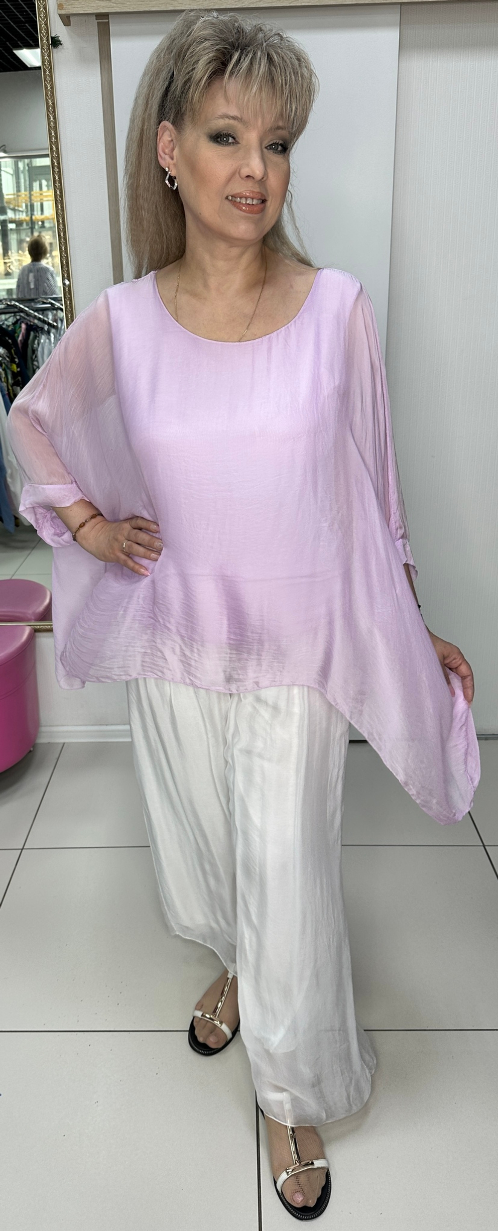 Двойная итальянская туника-пончо с удлинением по бокам