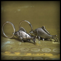 Брелоки для ключей "Карп + Окунь" пара , мельхиор