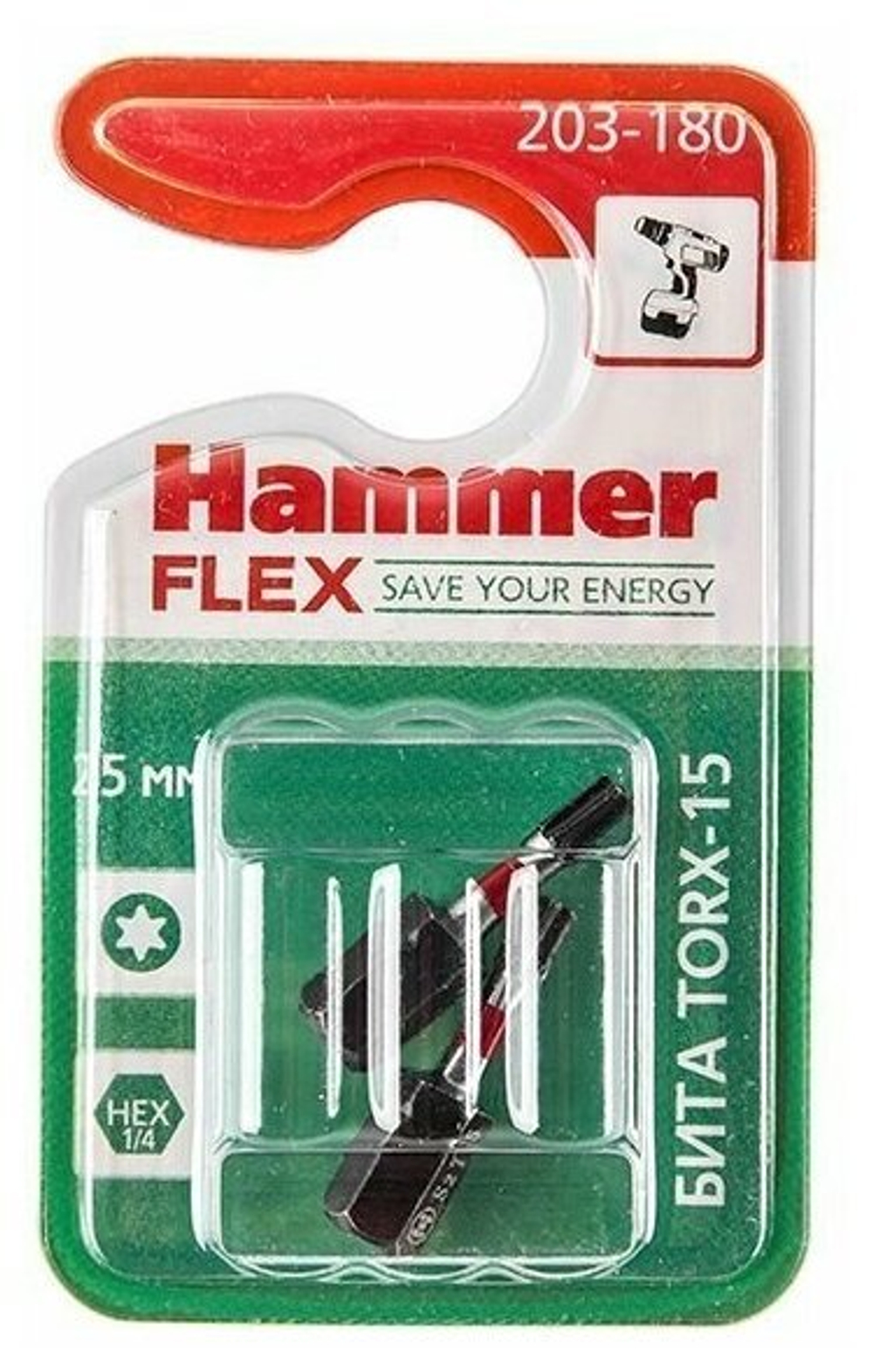 Бита Hammer Flex 203-180  TORX-15  25мм, 2шт.