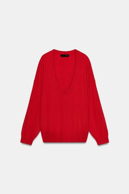 ZARA СВИТЕР С ГЛУБОКИМ ВЫРЕЗОМ, КРАСНЫЙ