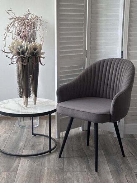 Стул М-City DISAUR Шелл поворотный на 360 градусов, B28 темно-серый, Велюр, Черный каркас