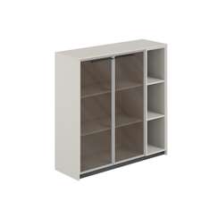 RF.406.PG.CHBZ.PG.R / Шкаф средний с дверьми со стеклом в алюминиевой раме со стеллажом, 1240х410х1226 / корпус: жемчужно-серый, фасады: стекло