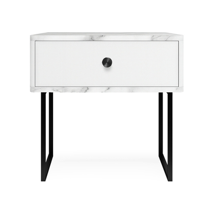 Тумба прикроватная на ножках ROYAL 5301 эко (Мрамор Каррара-Черный-р.черная)