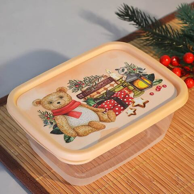 Контейнер для продуктов 0,85л прямоугольный "Игрушки", бежевый