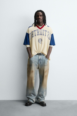 ZARA ФУТБОЛКА РЕТРО В СТИЛЕ ПРЕППИ, ЭКРЮ