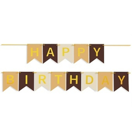 Гирлянда Флажки, Happy Birthday, Бежевый микс/Золото, Металлик, 500 см, 16*12 см.