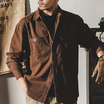 Весенняя рубашка для мужчин с двумя накладными карманами и длинными рукавами. Американский ретро стиль от бренда Jerrueno