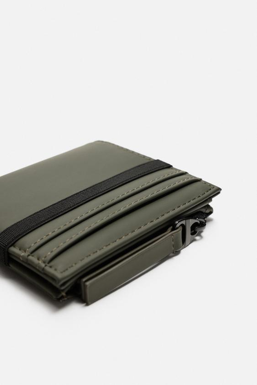 ZARA ПРОРЕЗИНЕННЫЙ КОШЕЛЕК С ОТДЕЛОМ ДЛЯ МОНЕТ, ЗЕЛЕНЫЙ ХАКИ