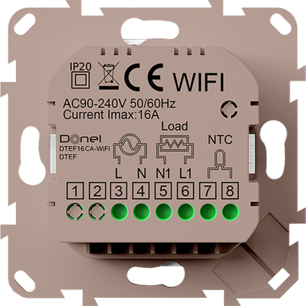 Термостат с датчиком пола программируемый,  с Wi-Fi,  16A,  размер накладки 55х55мм,  с ручкой настройки,  цвет кашемир