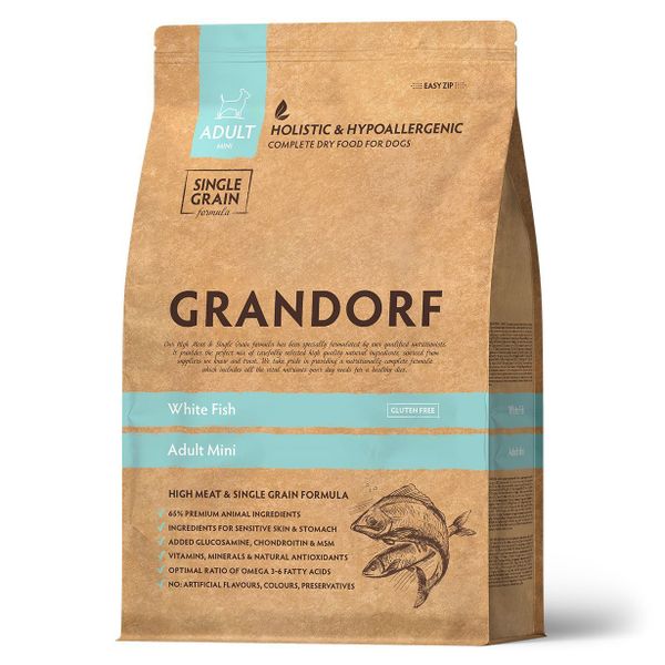 Сухой корм Grandorf DOG White Fish MINI для взрослых собак мелких пород с белой рыбой