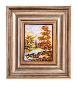 AMB-04/ 9 Картина «Лодки на реке» (с янтарной крошкой) H-18см