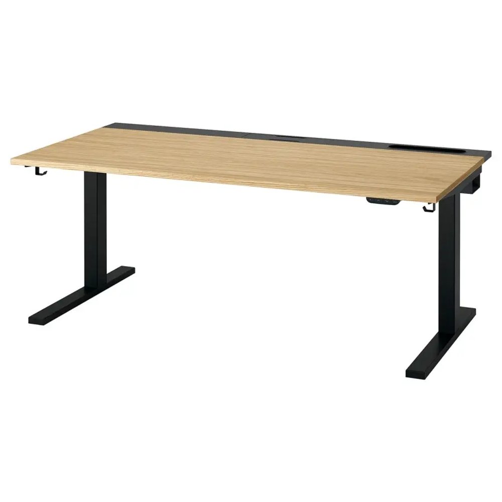 Письменный стол с регулировкой по высоте - IKEA MITTZON/МИТТЗОН ИКЕА, 160х80х62-126 см, черный/светло-коричневый