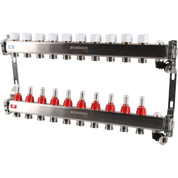 Коллектор Rommer 1"x3/4" на 10 контуров с расходомерами и запорными клапанами RMS-1201-000010