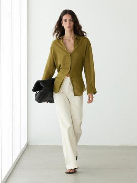 Massimo Dutti Рубашка свободного кроя с рубашечным воротником, зеленый