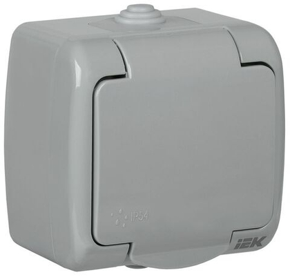 Розетка 1-местная для открытой установки РСш12-2-А с заземлением и крышкой 16А IP54 AQUATIC IEK