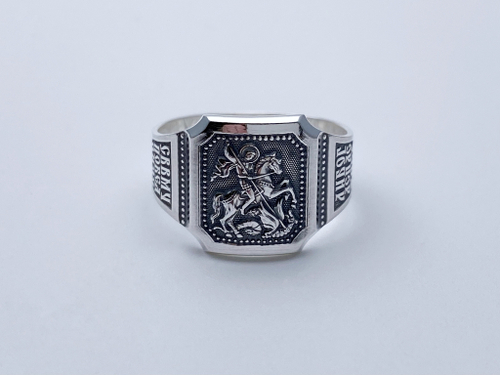 Кольцо из серебра/Частичное чернение/Георгий Победоносец