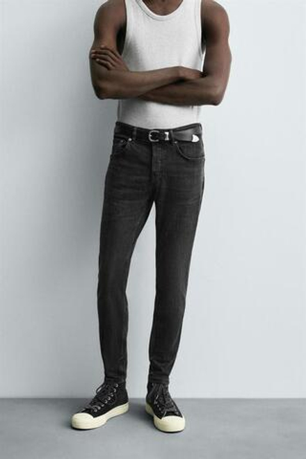 ZARA УКОРОЧЕННЫЕ ДЖИНСЫ SKINNY, УГОЛЬНЫЙ