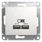 GLOSSA USB РОЗЕТКА A+A, 5В/2,1А, 2х5В/1,05А, механизм, БЕЛЫЙ