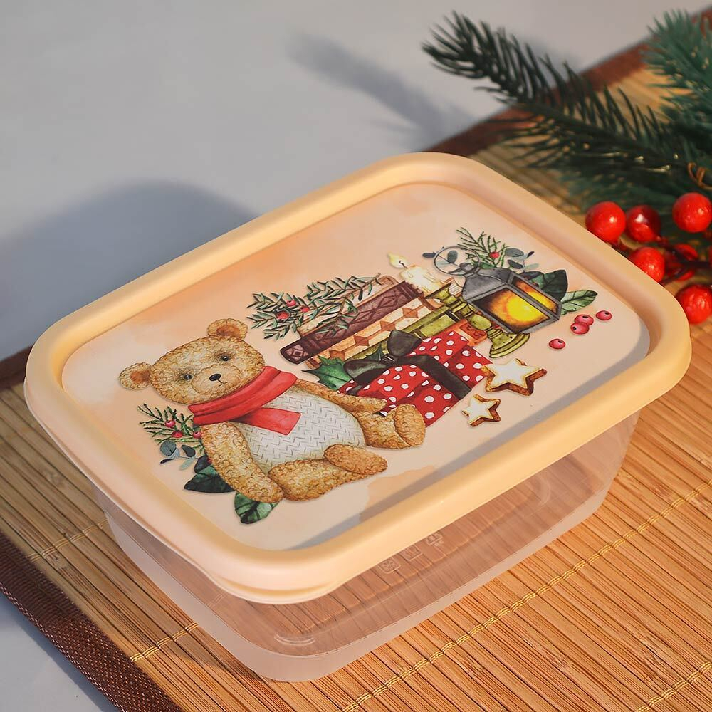 Контейнер для продуктов 0,85л прямоугольный "Игрушки", бежевый