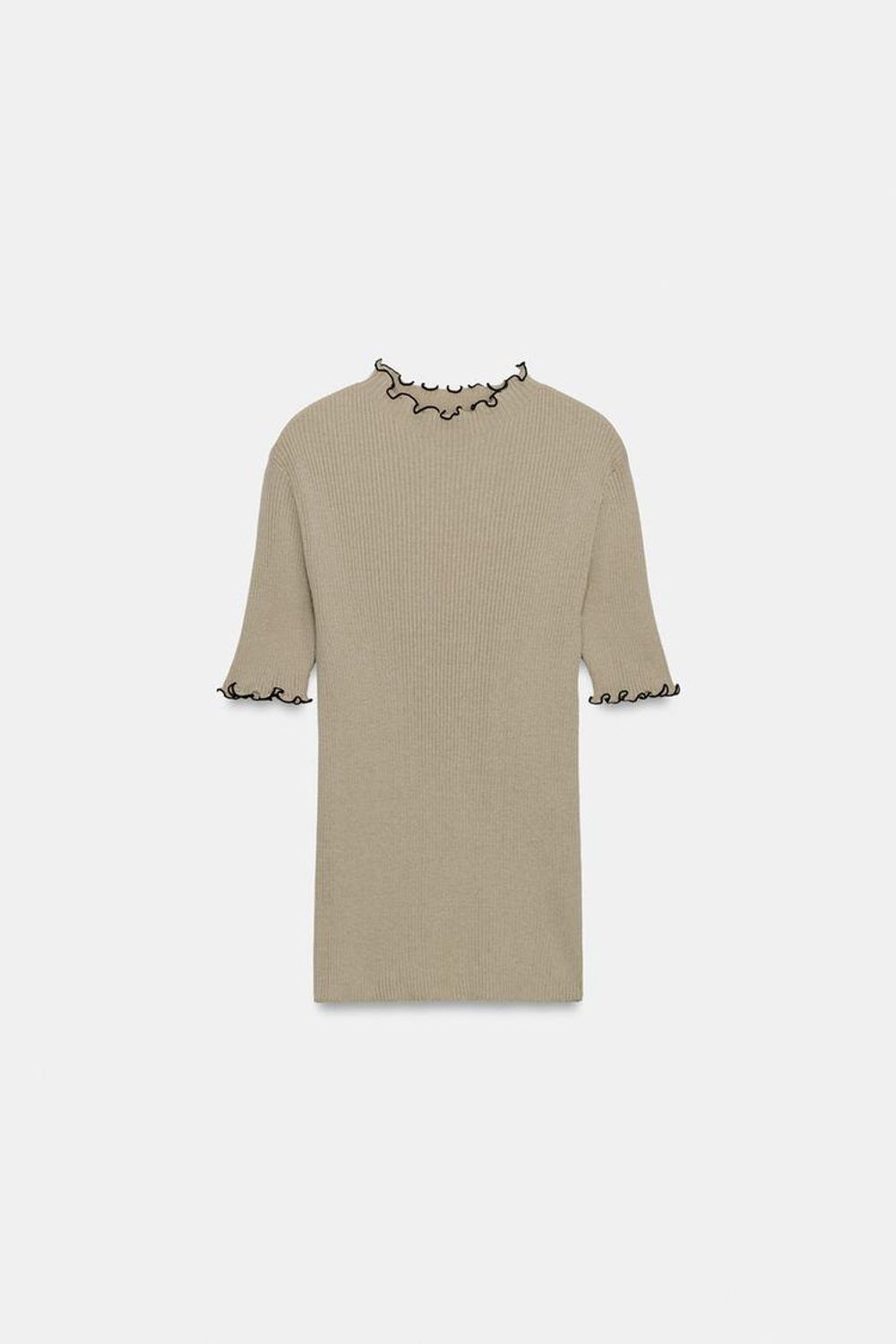 ZARA ТРИКОТАЖНЫЙ ТОП В РУБЧИК С КОНТРАСТНЫМИ КАНТАМИ, КАМЕННО-СЕРЫЙ