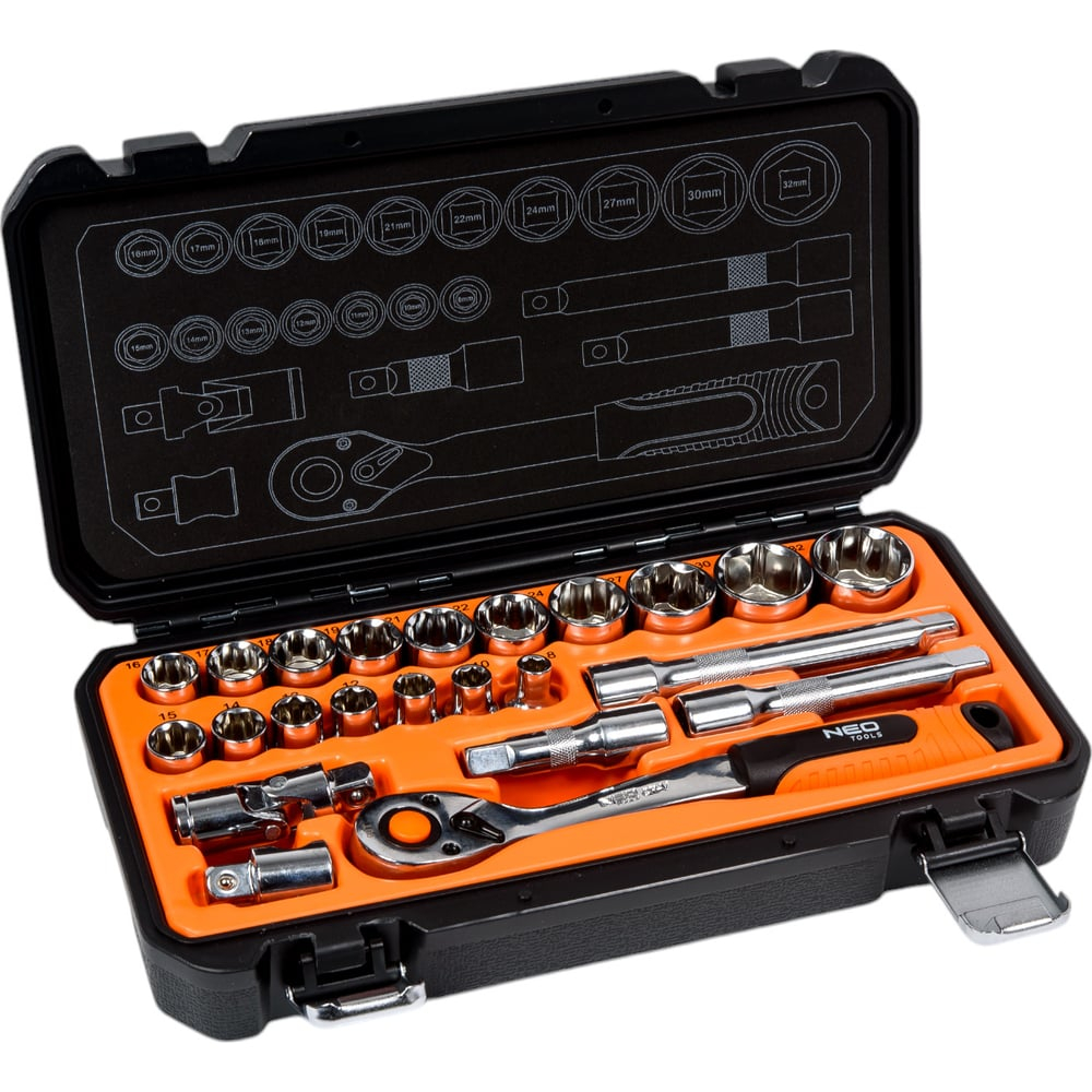 Набор торцевых головок с принадлежностями NEO Tools 1/2" 23 шт 08-694