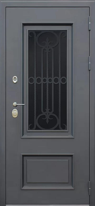 Уличная входная дверь со стеклопакетом и ковкой - 1150