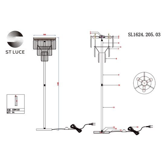SL1624.205.03 Торшер ST-Luce шампань/прозрачный E14 3*40W ERCOLANO