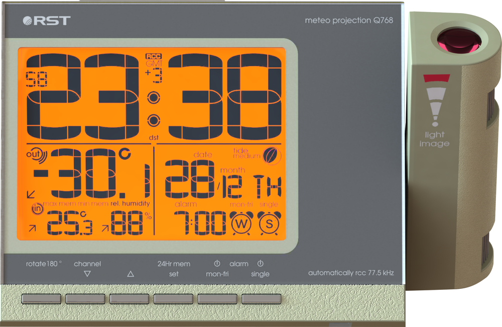 Проекционные часы c радиодатчиком RST meteo projection Q768, шампань