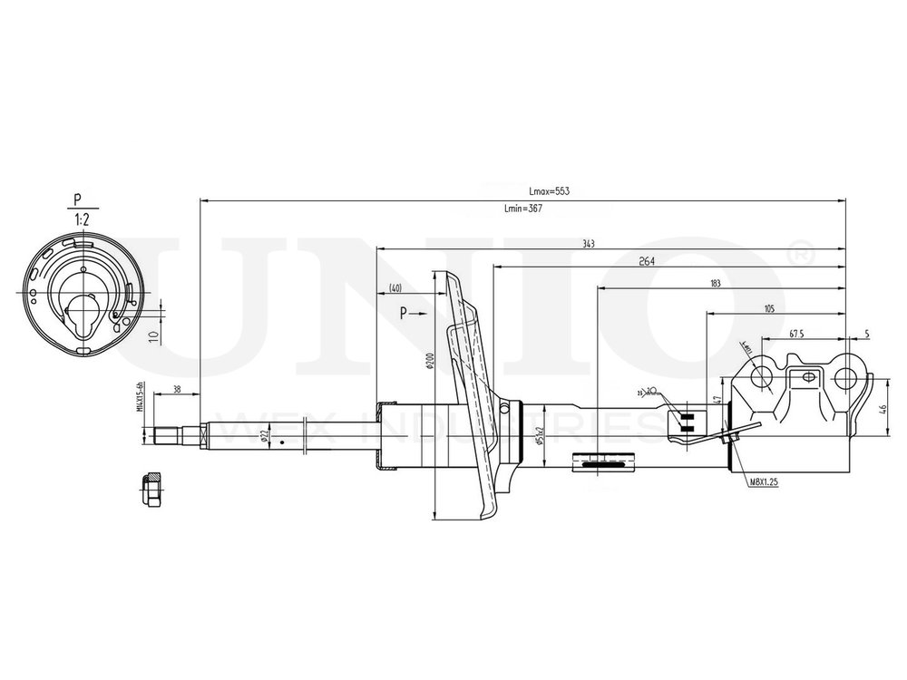 Амортизатор газовый передней подвески левый UNIO SAB-10146