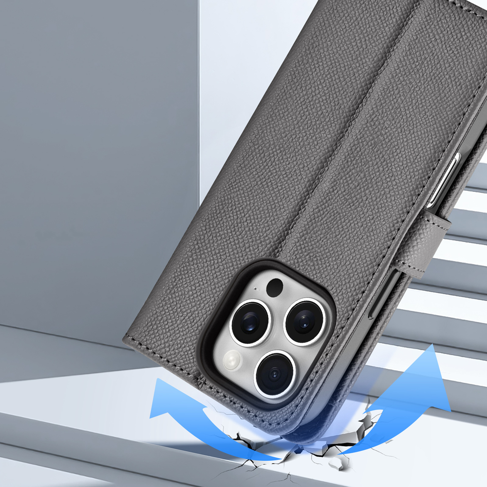 Чехол кошелек из TPU кожи серого цвета от Dux Ducis для iPhone 16 Pro Max, серия Lawa Series Case