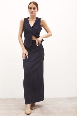 Юбка прямая синяя в полоску