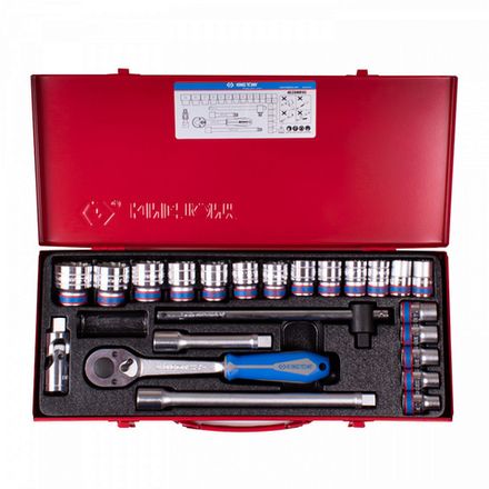 Цена на KING TONY (4028MR90) Набор торцевых головок с принадлежностями 1/2", 12-гранные, 10-32 мм, 23 предмета