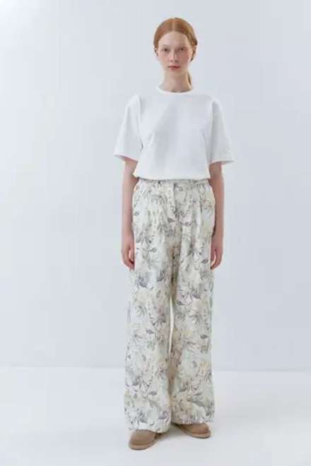Брюки со складками из хлопка с тропическими цветами