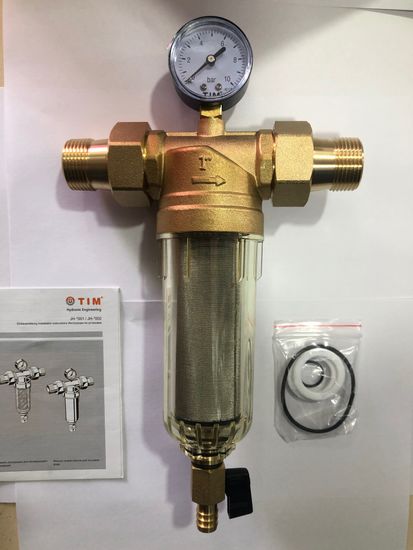 Самопромывной фильтр для холодной воды Tim 1" с манометром