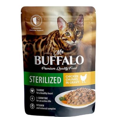 Влажный корм для кошек Mr.Buffalo STERILIZED с цыпленком в соусе, Пауч 85 г
